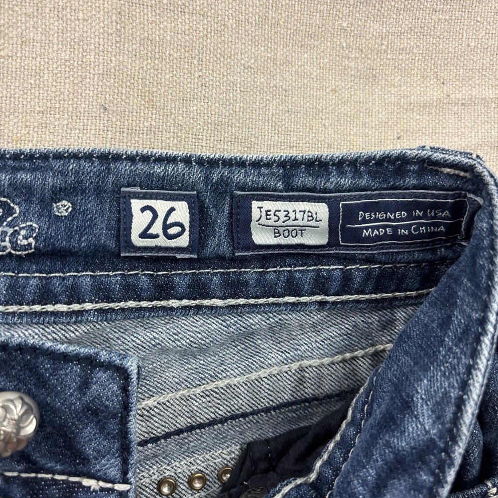 Miss Me Bootcut Jeans Womens 26 Blue Dark Wash Rhinestone Flap Pocket Buckle - Picture 4 of 10